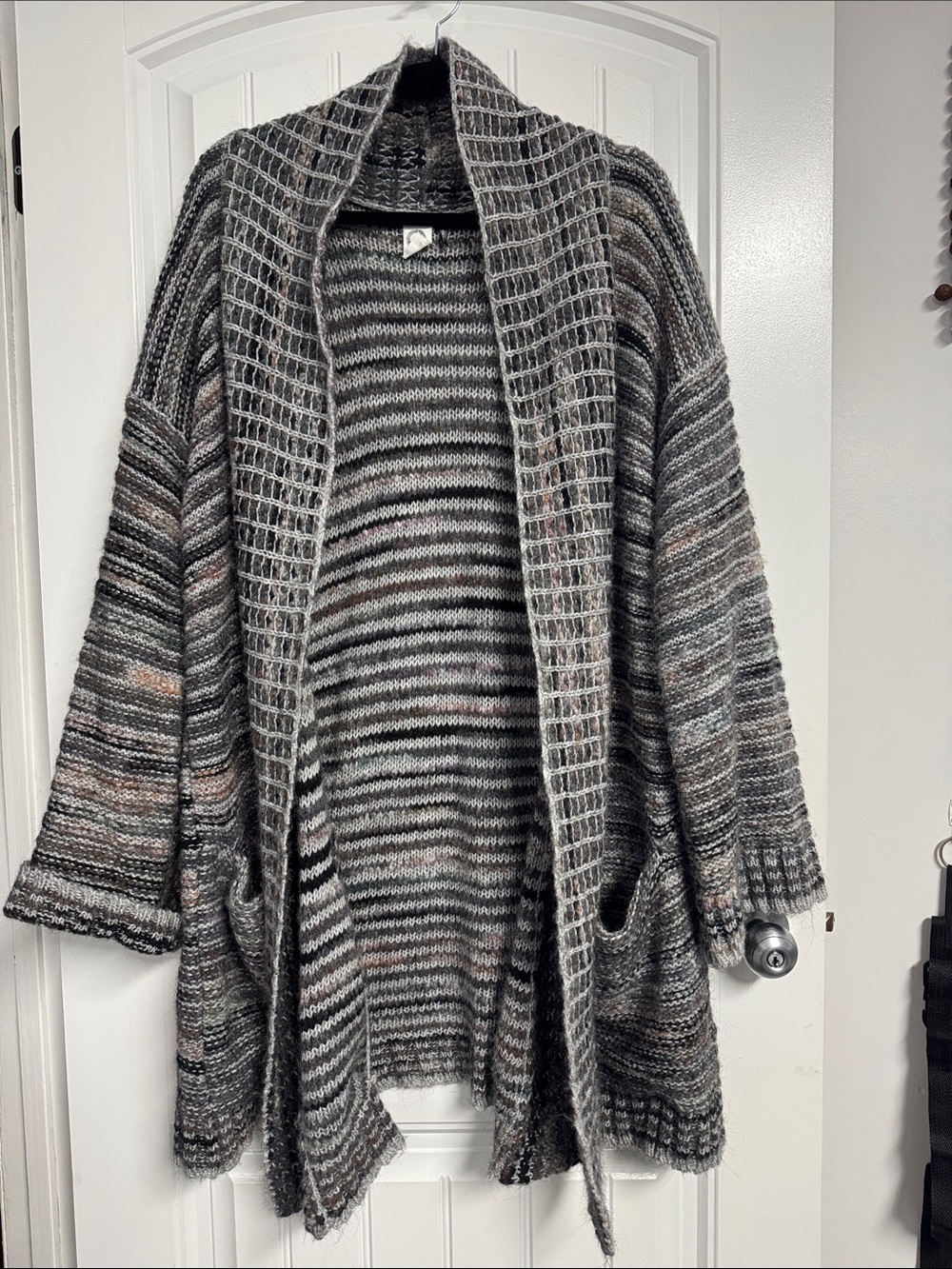 Anthropologie Gray Striped Open-Front Knit Cardigan